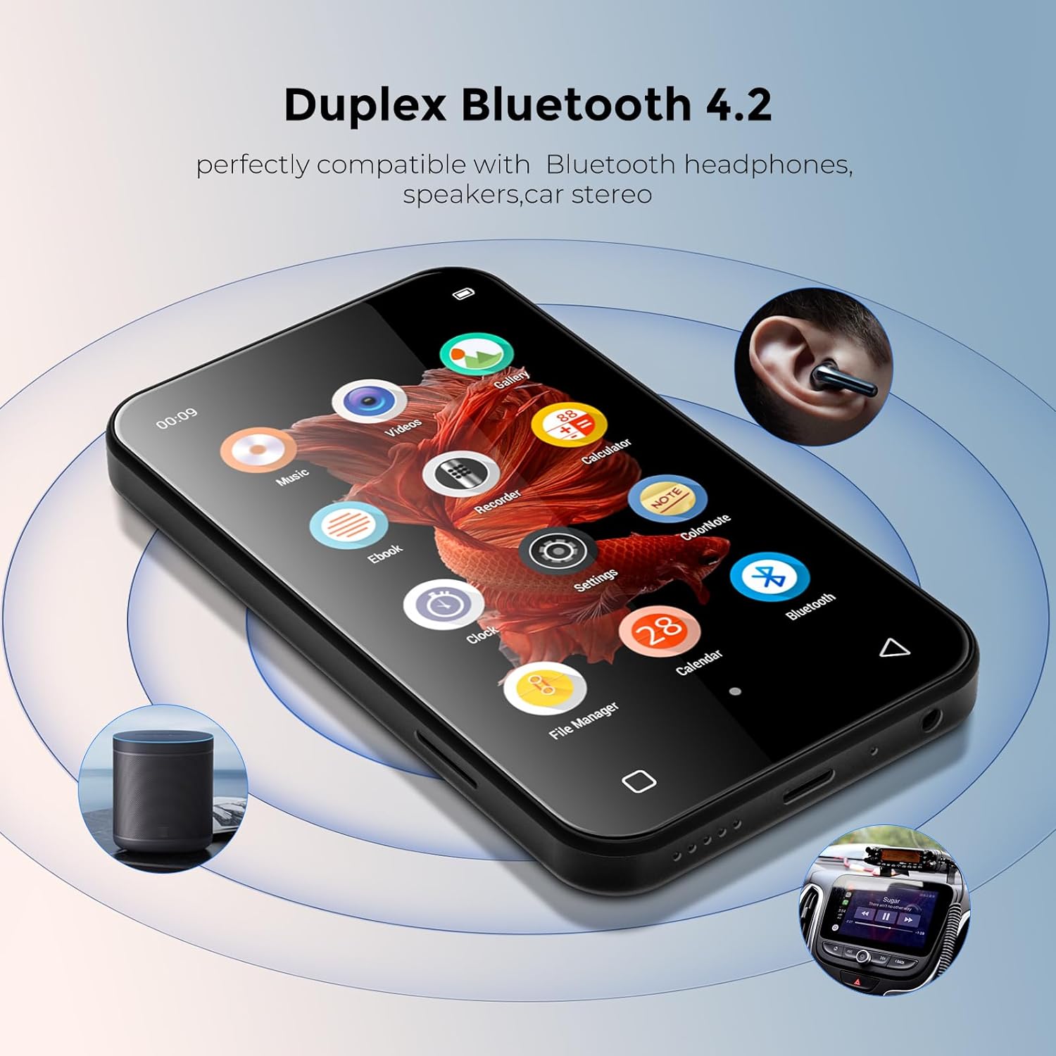 TIMMKOO 72GB MP3 Player with Bluetooth, 4.0" Full Touchscreen Mp4 Mp3 Player with Speaker, Portable HiFi Sound Mp3 Player with Bluetooth, Voice Recorder, E-Book, Supports up to 512GB TF