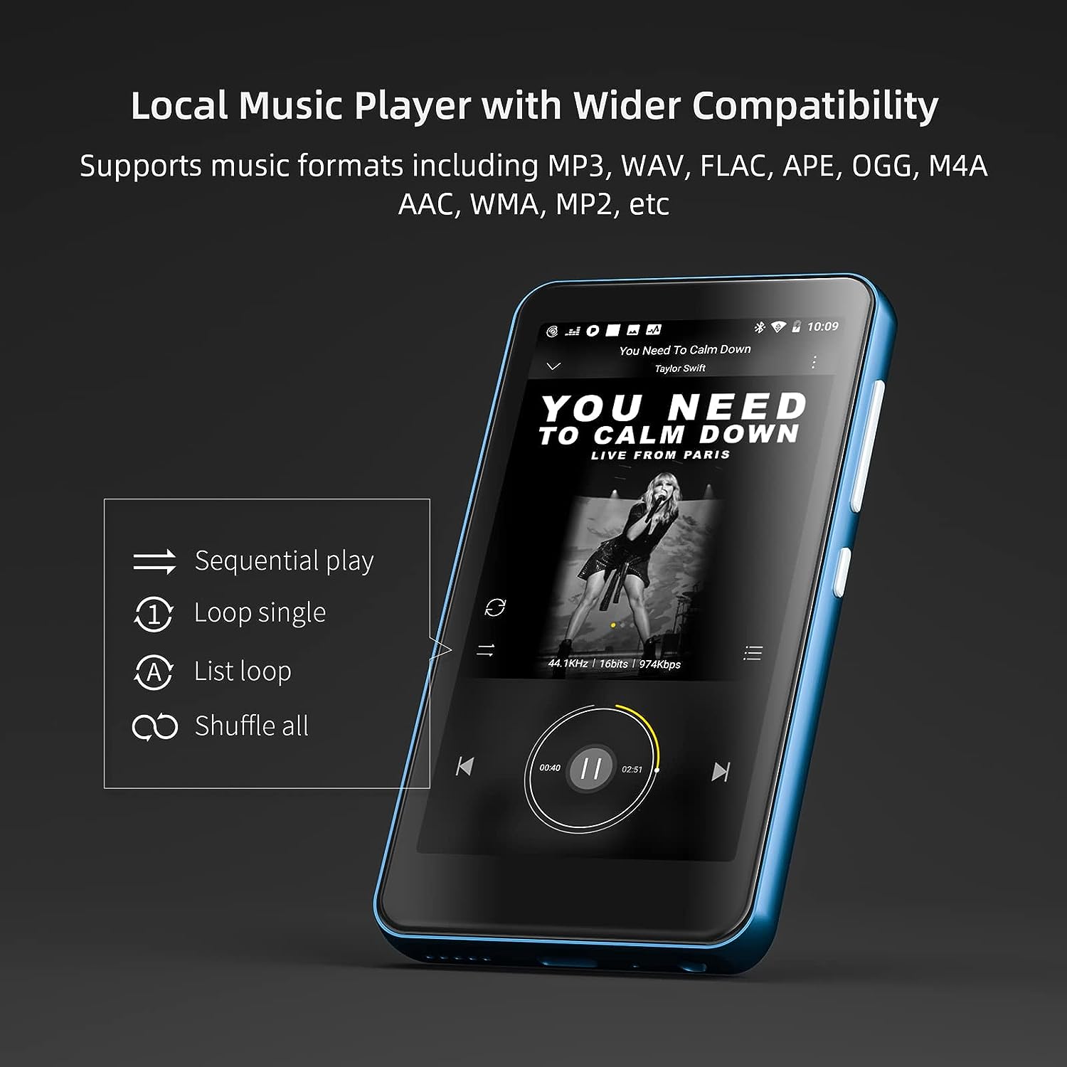 80GB MP3 Player with Bluetooth and WiFi, MP4 MP3 Player with Spotify 4" Full Touch Screen, Android Music Player with Pandora, HiFi Sound Walkman Digital Audio Player with Speaker