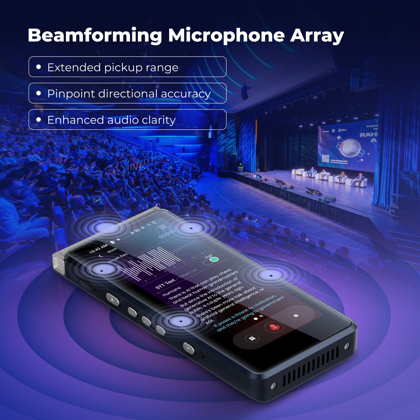 Innioasis PR1 RecorderPal Intelligent Voice Station with AI Recorder, Offline Transcription, AI Analysis and Summarization, Online Translation, and Office Collaboration