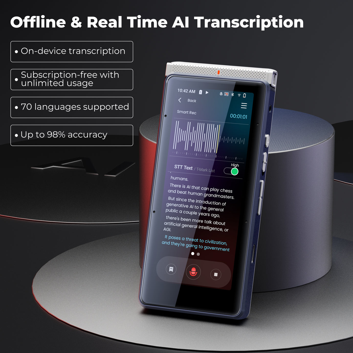 Innioasis PR1 RecorderPal Intelligent Voice Station with AI Recorder, Offline Transcription, AI Analysis and Summarization, Online Translation, and Office Collaboration