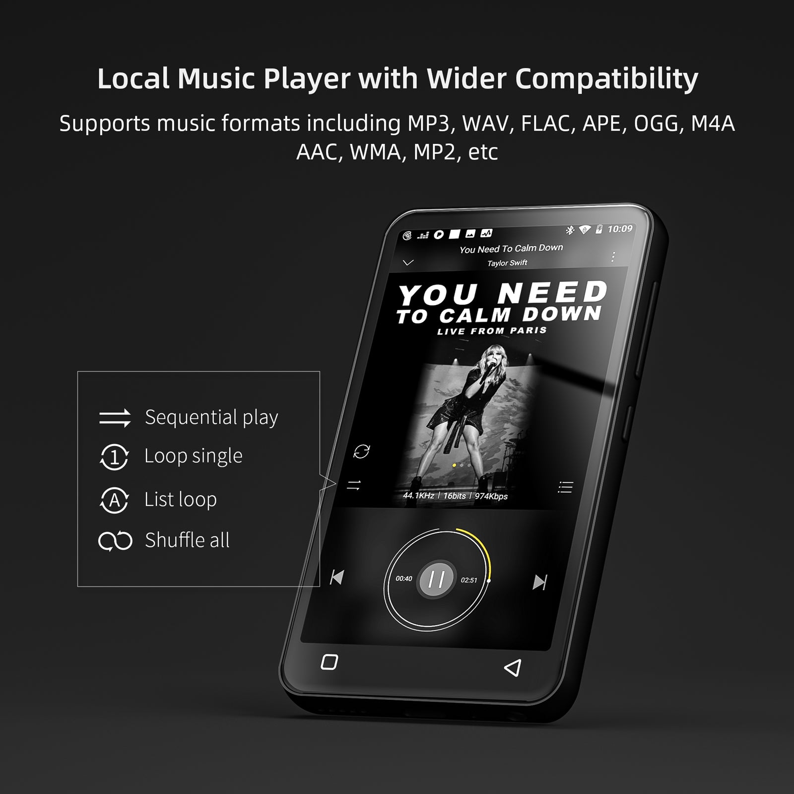 MP3 Player with Bluetooth and WiFi, 4" Full Touch Screen MP4 MP3 Player with Spotify, Android Streaming Music Player with Pandora, Portable HiFi Sound Walkman Digital Audio Player with Speaker