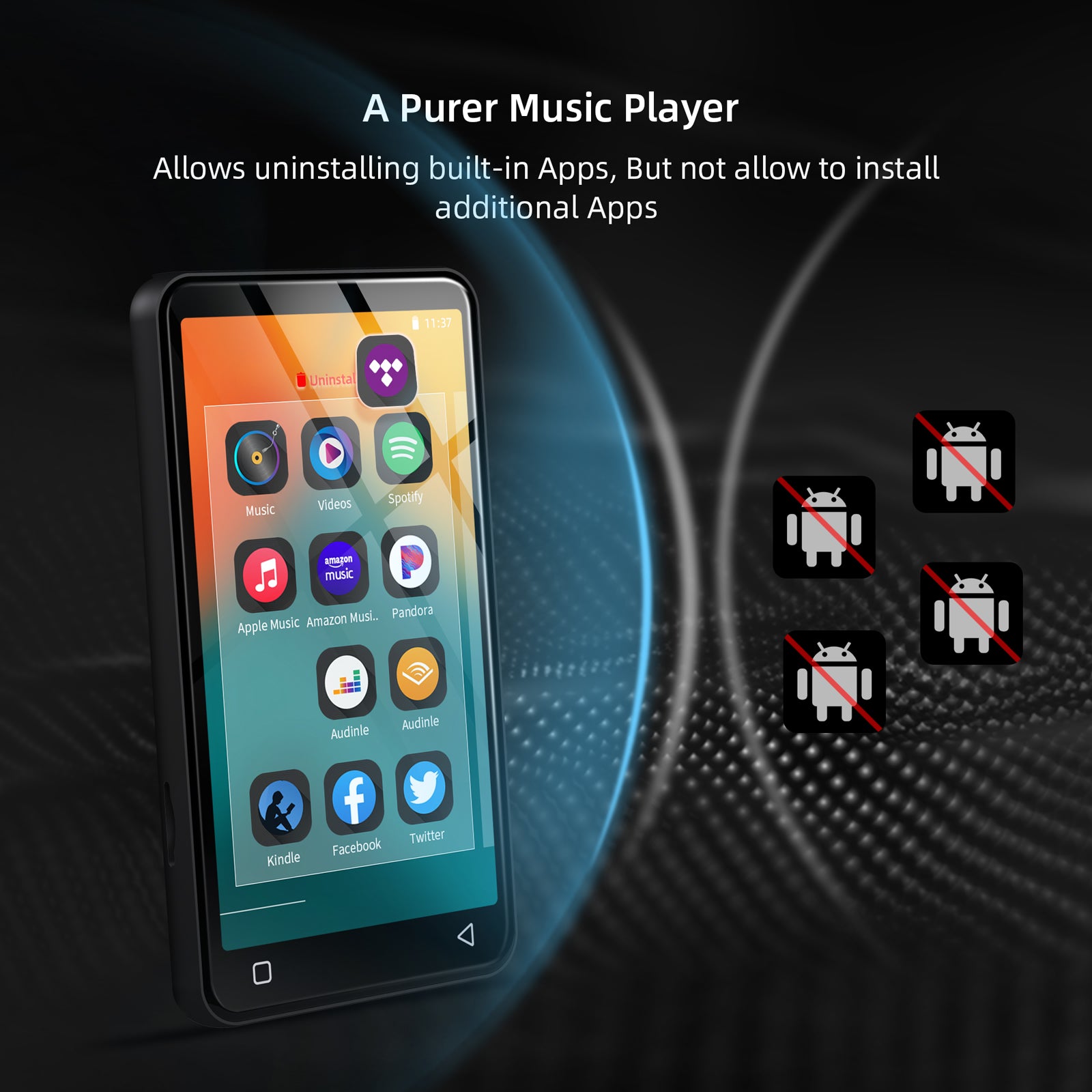 MP3 Player with Bluetooth and WiFi, 4" Full Touch Screen MP4 MP3 Player with Spotify, Android Streaming Music Player with Pandora, Portable HiFi Sound Walkman Digital Audio Player with Speaker